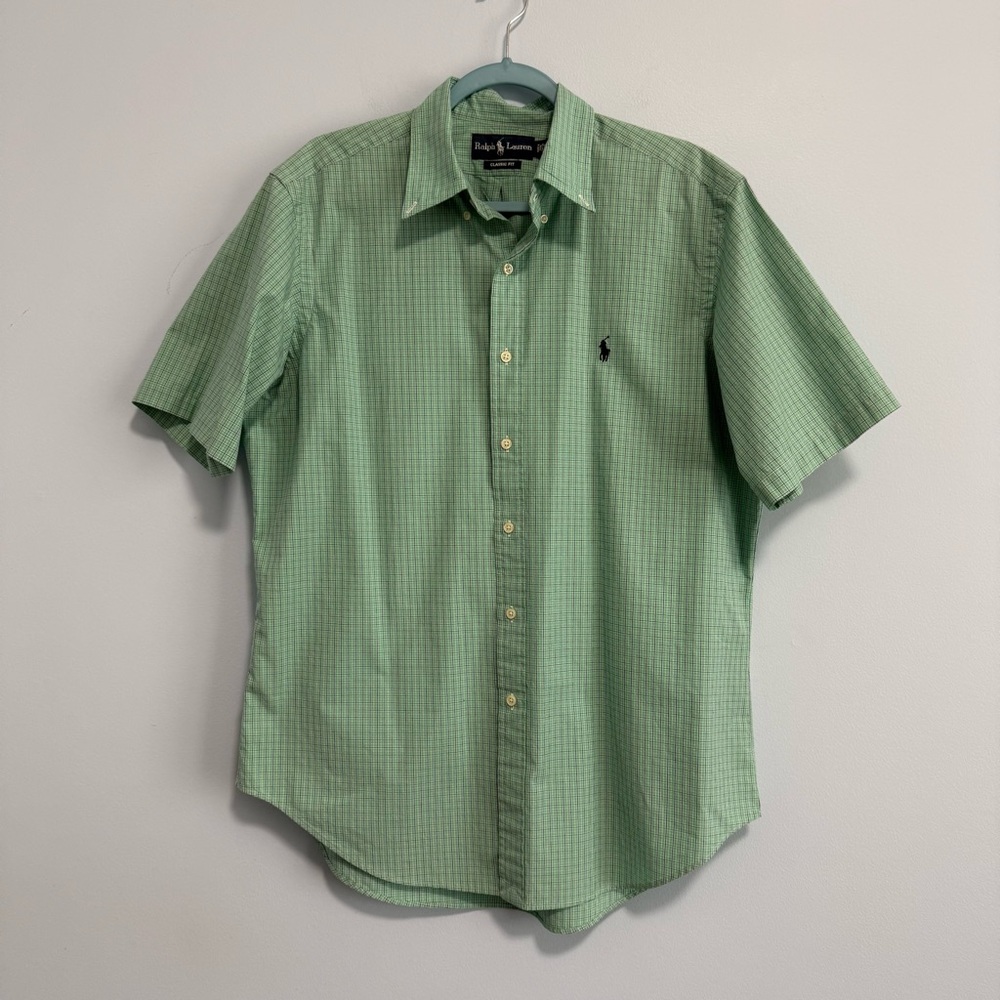 Ralph Lauren Men’s Classic Fit Short Sleeve Plaid Shirt Size L Green Cotton